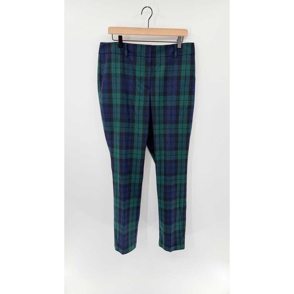 Dark Academia Preppy Black Watch Plaid Pants 12 Wool Blend Tailored Office Wear